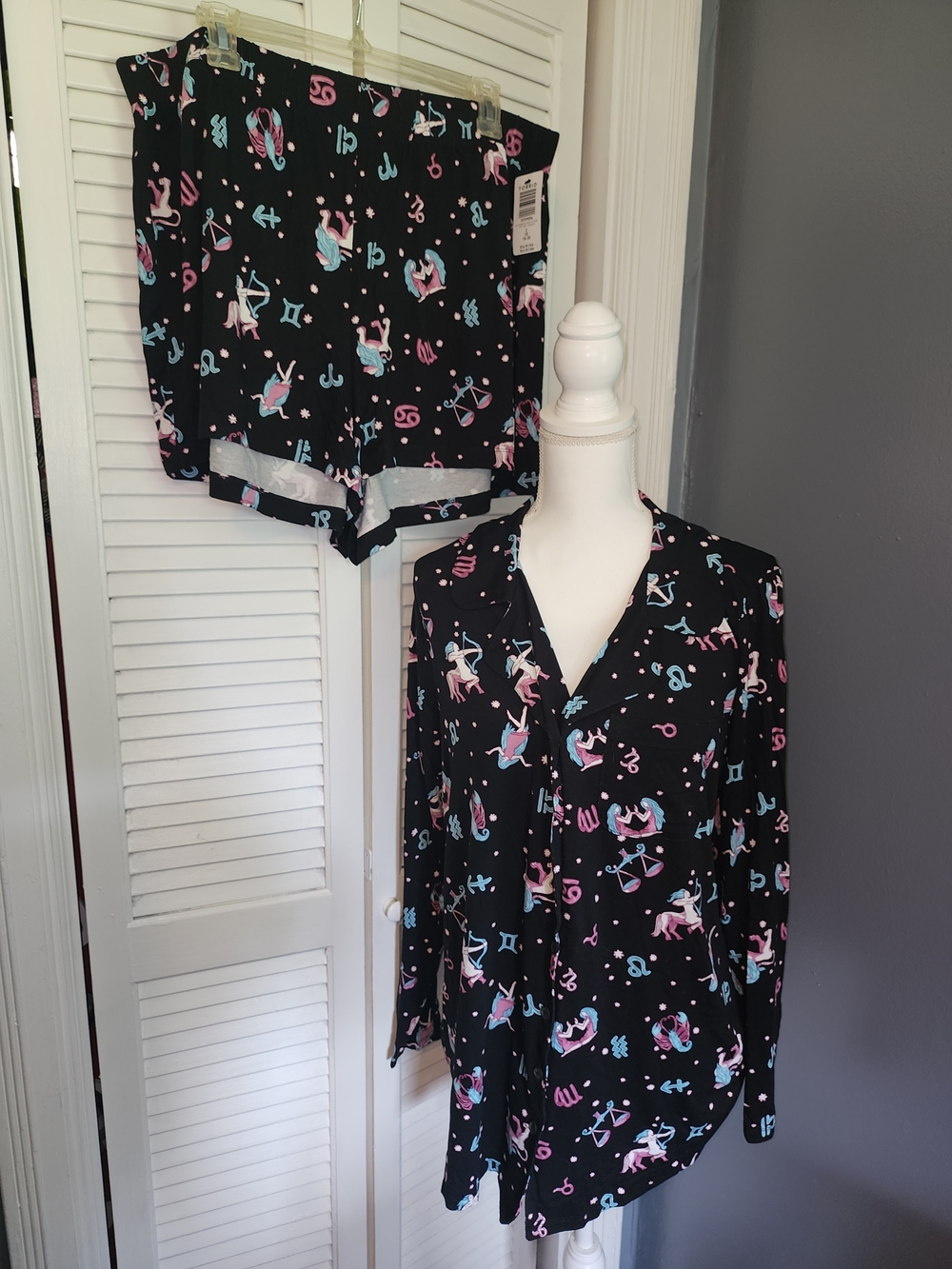 Torrid Black Pajama Set with Pink & Aqua Zodiac Print